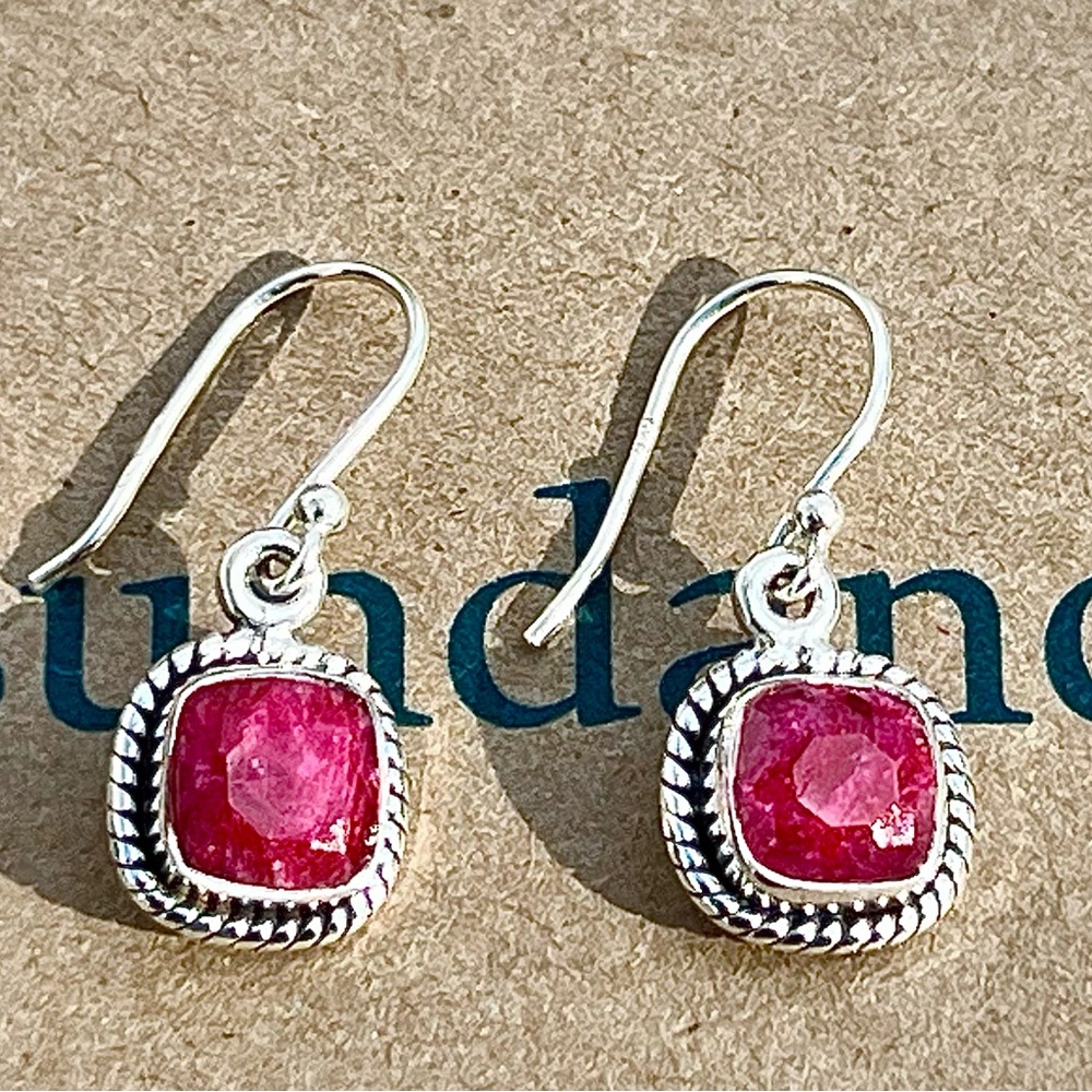 Sundance 1" NEW $128 RED RUBY JULY Birthstone Sterling Silver Handmade Earrings - Picture 5 of 10